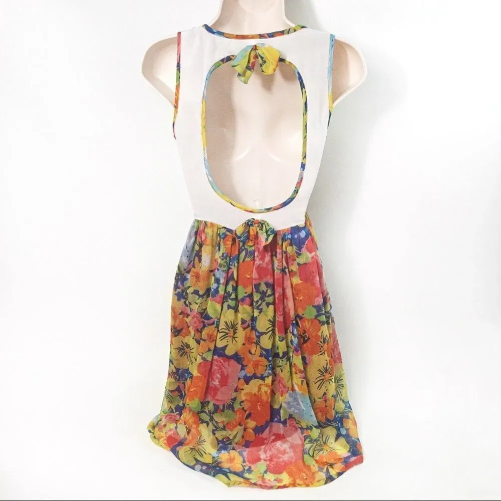 Blue Plate Floral Open Back Tank Dress Sz M - Picture 4 of 10